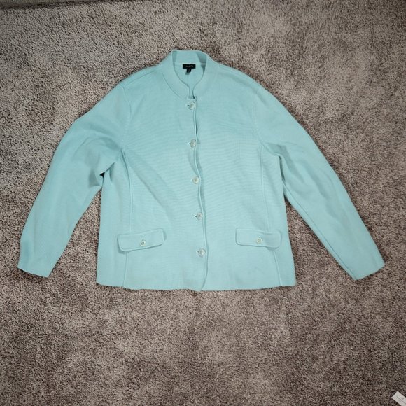 Talbots Cardigan Blazer Womens Size XL Button-Front Blue Pockets Knit Sweater - Picture 1 of 16